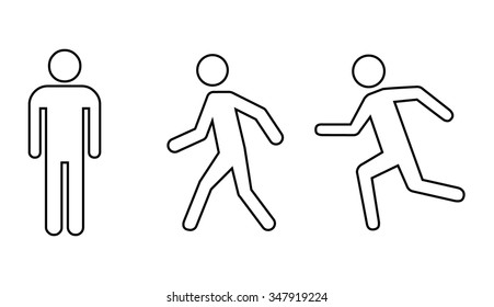 Man stand , walk and run outline icon set .Vector illustration