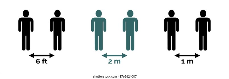 Man Standing 6ft, 2m And 1m Distance, Social Distancing Illustration