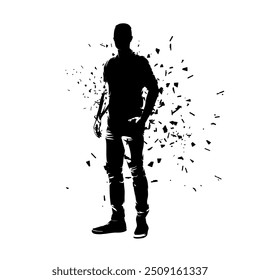 Man standing, abstract isolated vector silhouette. Distortion effect