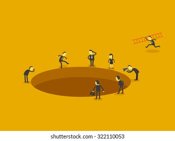 man standing around the big hole