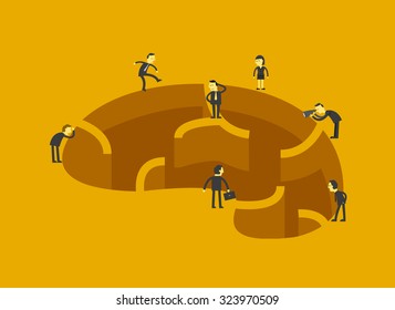 man standing around the big hole brain shape