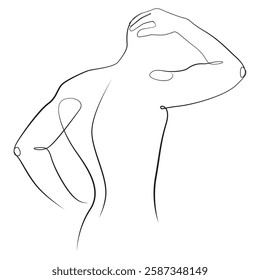 Man standing back one line drawing on white isolated background 