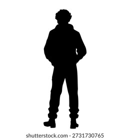 Hombre de pie, vista posterior, silueta, Vector, solo, persona de negocios, color negro, aislado sobre fondo blanco