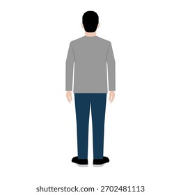 Man is Standing in Back View. Vector Illustration.