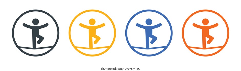 Man standing balance on rope icon vector illustration. Body equilibrium concept