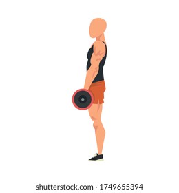 Man Standing with Barbell, Side View of Male Athlete Doing Sports for Fit Body, Buttock Workout Vector Illustration on White Background