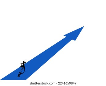 Man standing at the beginning of the road symbolizing arrows. Concept of progress and ambition