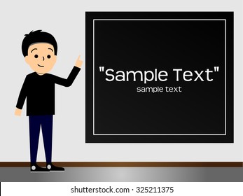 A man is standing beside black space on flat design