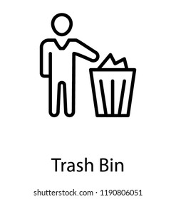 Man standing with bin is trash bin 