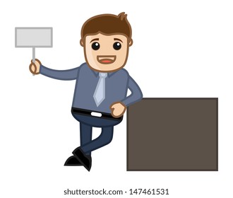 Man Standing with Blank Billboard - Business Cartoon Character Vector