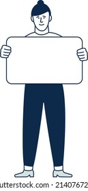 Man standing with blank placard. Message template