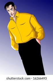 man standing in blue background	
