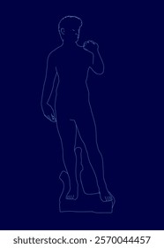 Man is standing in a blue background. Has his hands on his hips