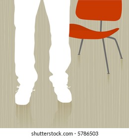 Man Standing by Chair abstract with reflection. Easy-edit layered vector file--No transparencies or strokes!