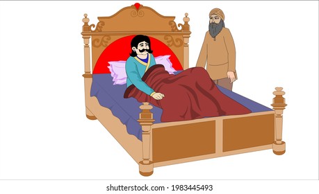 A man is standing by the king's bed - illustration