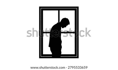 Man Standing By Window Frame Black Silhouette