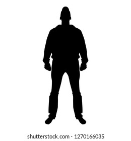 Man standing in cap view with front icon black color