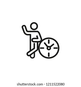 Man standing at clock line icon. Working hour, deadline, urgency. Time concept. Vector illustration can be used for topics like business, time management, planning