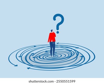 man standing and Confusion People with Navigation Arrows and Mark Questions dilemma and options confusion concept flat vector