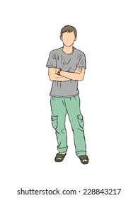 Man standing and crossing arms : Coloring Model Fashion