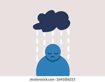 Man standing in depression cloud rain illustration