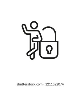 Man standing at door lock line icon. Security, password, safety. Protection concept. Vector illustration can be used for topics like business, internet, service