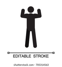 Man standing in double bicep pose silhouette icon. Bodybuilder. Strongman. Isolated vector illustration. Editable stroke