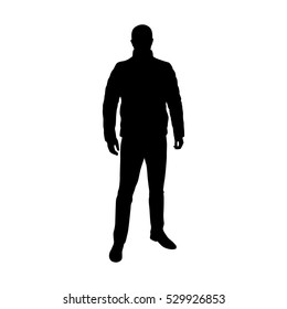 Man standing in feather jacket, vector silhouette