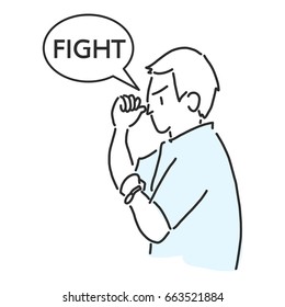 Man standing is fighting - line drawing. Vector illustration. And graphic design.