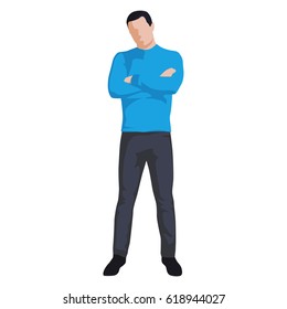 Man Standing With Folded Arms, Abstract Vector Illustration. Flat Design