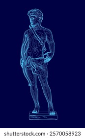 Man is standing in front of a blue background.