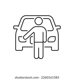 Man standing in front of car icon line style isolated on white background. Vector illustration