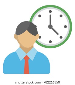 A man standing in front of a clock flat icon