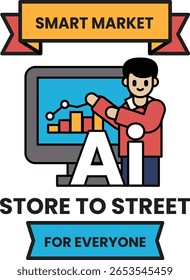 A man is standing in front of a computer monitor with a smile on his face. The image is titled "Smart Market" and is designed to convey a sense of innovation and progress