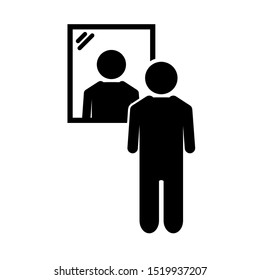 Man standing in front of a mirror icon. Man standing in front mirror icon in trendy flat style design. Vector illustration.