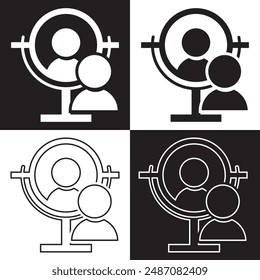 Man standing in front of a mirror icon. Vector.  isolated on black and white background. EPS 10