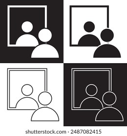 Man standing in front of a mirror icon. Vector.  isolated on black and white background. EPS 10
