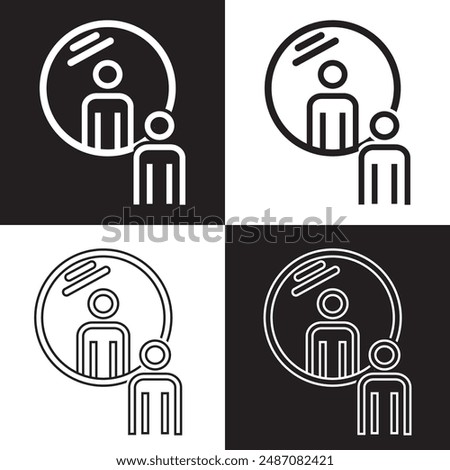 Man standing in front of a mirror icon. Vector.  isolated on black and white background. EPS 10