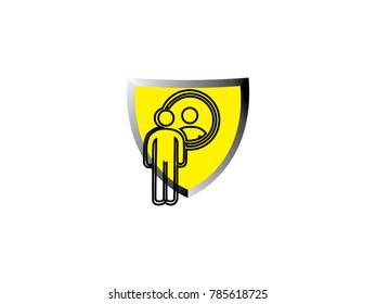 A man standing in front of mirror and seeing herself as a professional in reflection. Creative vector cartoon vector illustration on self-perception concept isolated in shield background.