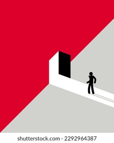 Man standing in front of open door vector illustration, new opportunities concept, enter next door, career development.