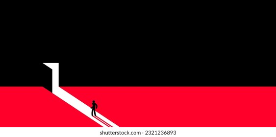 Man standing in front of open door vector illustration, new opportunities concept, enter next door, career development.