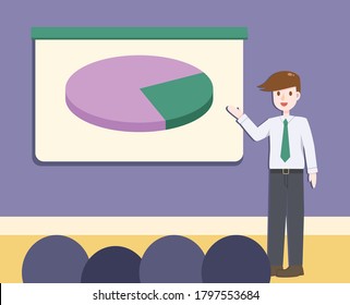 A man standing in front of the room. Presentation. Business man