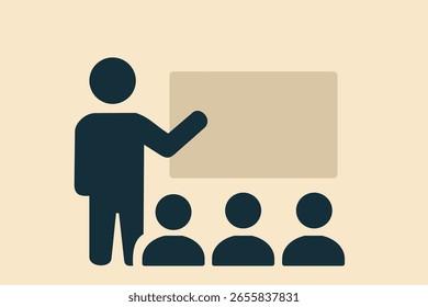 A man is standing in front of a white board with four people in the background. He is teaching them something
