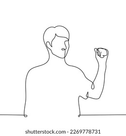 man standing with full fist - one line drawing vector. concept wish good luck, let's go, korean phrase - fighting