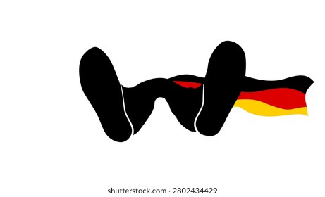 man standing with german flag, bottom view, color vector illustration
