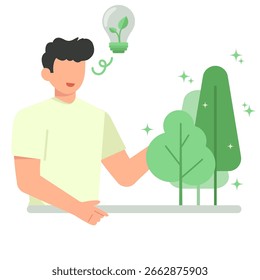 Man Standing in Green Energy Environment with Trees Vector Illustration