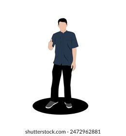 man standing, with hand showing thumbs up, concept of happiness, enthusiasm, image for editing or supplementary material for announcements or advertisements