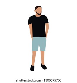 Man standing with hands in his pockets. Flat style vector character illustration isolated on white background