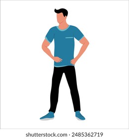 man standing with hands on hips, flat style illustration