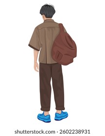 A man standing with his back turned and carrying a bag vector design